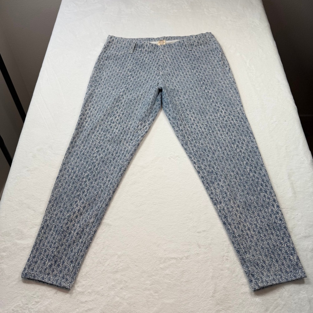 Faded Glory Patterned Pants Womens XL Blue Indian Tile Good Stretch Trousers